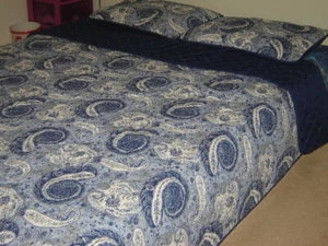 Kashmir Quilt Paisley Swirl Coverlet Bed Cover Sham Set Navy Blue Twin  - Picture 1 of 2