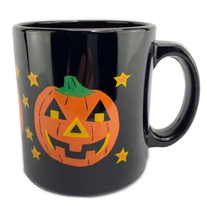 VTG Halloween Coffee Tea Mug Cup Black Orange Jack-o-Lantern Stars Made In USA - Picture 1 of 7