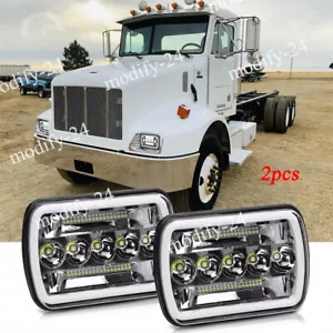 2000-2005 Fit Peterbilt 330 Trucks 2pc DOT 7x6" Led Headlights Hi-Lo DRL H4 Bulb - Picture 1 of 13