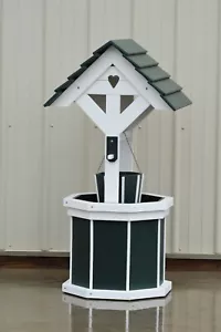 4 ft. HandCrafted Poly Wishing Well; with Flower Planter Bucket; Green and White - Picture 1 of 2