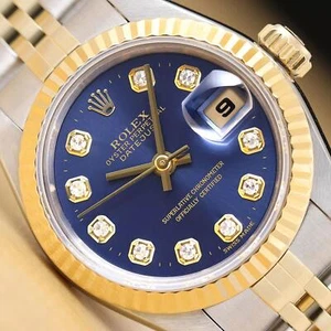 ROLEX LADIES DATEJUST 79173 BLUE DIAMOND DIAL 18K YELLOW GOLD STEEL WATCH - Picture 1 of 9