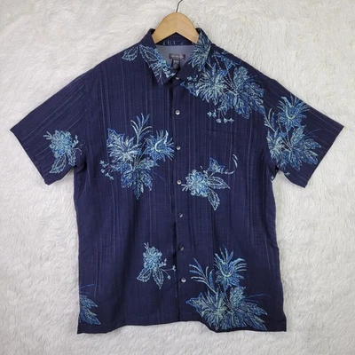 XL Van Heusen Men's Blue Floral Hawaiian Shirt  Beachy Vacation - Image 1 of 4