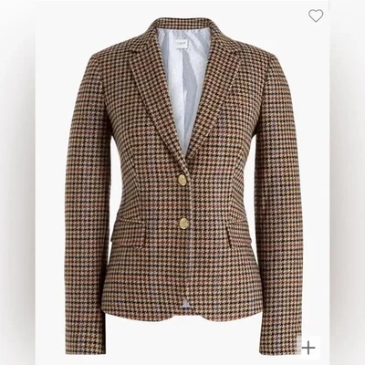 NWOT J Crew Blazer Jacket Gold Button Schoolboy Tweed Wool Houndstooth Womens 6 - Image 1 of 4