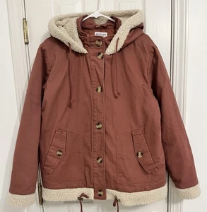 Arizona Jean Co Jacket Women's Pink White Sherpa Lined Hooded Coat Size XL - Picture 1 of 6