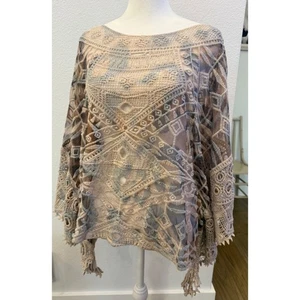 Origami by Vivien Boho Spitze Häkel Poncho Oberteil Transparent Mehrfarbig Azteken - Bild 1 von 7