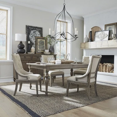 Juego de mesa de patas de 5 piezas en sólidos de álamo y caucho con chapas de roble blanco Foto 1 de 2