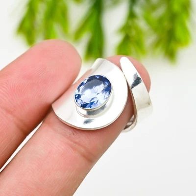 Anillo de plata de ley 925 con piedras preciosas de tanzanita hecho a mano anillo de joyería para regalo Foto 1 de 4