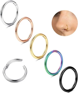 5Pcs 18G 20G Titanio Piercing Naso Anelli 8MM/10MM/12MM Setto Clicker Anello Cer - Foto 1 di 12