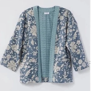 Pure Jill Kantha Stitched Patch Pocket Grey Jacket Cardigan Size L - Bild 1 von 9