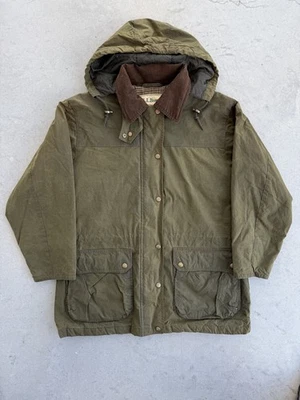 LL Bean винтажный зеленый вощеный хлопок пальто вельветовый воротник гончая подкладка M Uni  - Изображение 1 из 4
