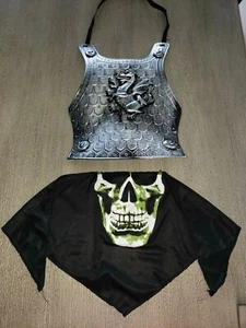 boys HALLOWEEN SHIELD COSTUME SKELETON FACE MASK 2 PC one size BLACK KNIGHT @@ - Picture 1 of 1