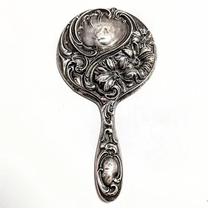 Antikes Jugendstil Sterling Silber Monogramm ein Handspiegel um 1900 9,5" - Bild 1 von 11