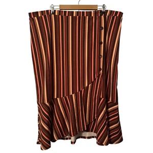 Cato Asymmetrical Striped Midi Skirt With Button Detail size 26W Orange skirt - Picture 1 of 12