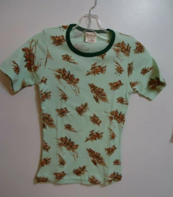 CAMISETA TIMBRE ALGODÓN PUNTO ACANALADO ADOLESCENTE CAZA ECUESTRE AÑOS 70 NUEVA DE COLECCIÓN Foto 1 de 4