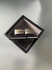 Jasper Conran Silver Polished/Brushed gold Cufflinks Gents Gift - Picture 1 of 2
