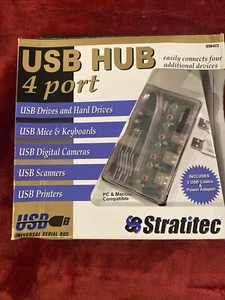 NOS Stratitec USB HUB, 4 Port, USB4CS, PC & MAC Compatible, w/USB Cables & Power - Picture 1 of 9