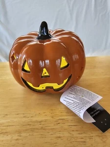 Crescent Halloween Light Up Battery Powered Ceramic Pumpkin Orange New - Picture 1 of 6