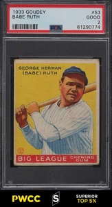 1933 Goudey Babe Ruth #53 PSA 2 GD (PWCC-S)