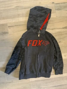 Fox Racing Fleece Jacket Full Zip Youth Medium M 10 / 12 Grey Red Camo Hooded - Picture 1 of 6