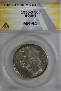 1936-D  .50  ANACS  MS 64  BOONE Classic Silver Commemorative Coin, Lafayette - Picture 1 of 2