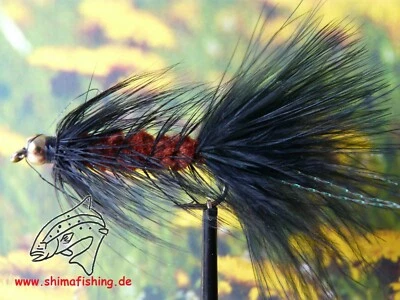 SHIMAFISHING Streamer " Wooly Bugger Black Brown " Bead Head, 3er Set