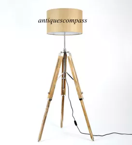Nautical Royal Marine Wooden Tripod Floor LAMP STAND WITH CORD PLUG & HOLDER - Picture 1 of 5