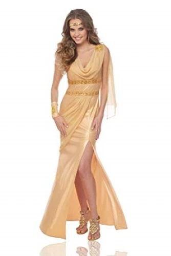 Disfraz de Diosa Adulto 3 Piezas Dorado Brillo Sol Diosa Vestido Puño y Diadema Foto 1 de 1