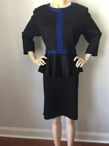 NEW ST JOHN KNIT SIZE 16 WOMENS SUIT JACKET & SKIRT BLACK CAVIAR MILANO KNIT - Picture 1 of 6