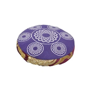 Violet Round Pad With Brocade Lining-Chakra Printed Singing Bowl's Cushion - Picture 1 of 2