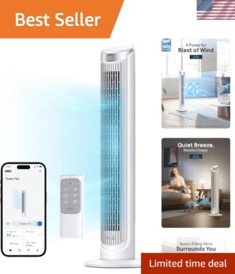 Bladeless Tower Fan: 26ft/s Velocity, Sleep Mode & Alexa Compatible - 12H Timer - Image 1 of 4