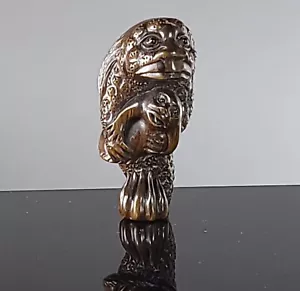Antique Japanese Meiji Era Netsuke Boxwood Kawauso Otter Yokai With Baby Signed - Picture 1 of 12