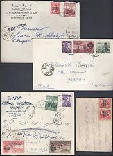 EGYPT 1950's KING FAROUK PROVISIONAL ISSUES W/BARS USED ON 4 COMMERCIAL CENSORED