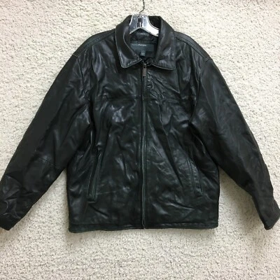 Perry Ellis Portfolio Jacket Large Mens Black Lambskin Leather Full Zip Pocket L - Image 1 of 4