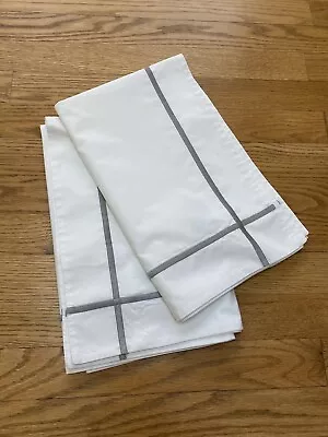 Pair Yves Delorme Athena Standard Shams White Platine Gray Embroidery Cotton - Image 1 of 4