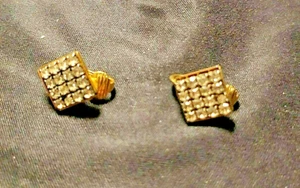 VINTAGE Signed CELEBRITY PETITE CLEAR RHINESTONE CLIP-ON EARRINGS - Picture 1 of 2