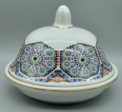 Cocema Fes Maroc Ceramic Round Covered Butter Dish Mosaic - Image 1 of 4