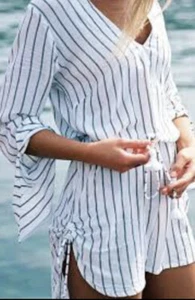 NWT Faithfull the Brand Anthropologie NEROLI 2 XS 6 AUS White Black Stripe Tunic - Picture 1 of 9