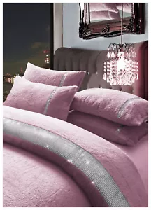 Clearance Brand New Teddy Fleece Winter Diamante Pink Duvet Cover & Pillowcase - Picture 1 of 1