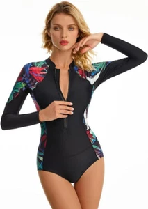 NWT $40 SZ XL Women One Piece UV Rash Guard Bathing Suit Long Sleeve Swimsuit - Picture 1 of 6