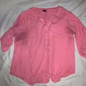 Torrid Shirt womens 1 Pink Blouse Round Neck 3/4 Sleeve Roll Tab - Picture 1 of 8