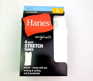Hanes Originals Ultimate Boys Sz L 14-16 White Gray Multi Stretch Tanks Tops 4Pk - Picture 1 of 6