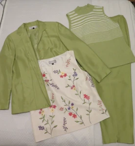 Travis Ayers Green Silk Pant Suit, 4 pc, Size 12 - Picture 1 of 18