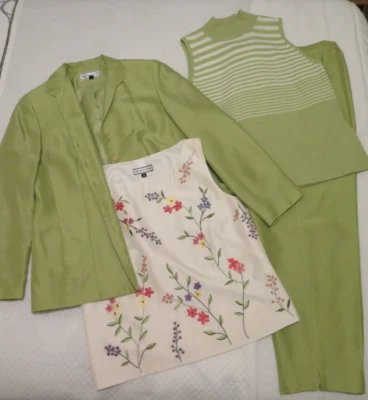 Travis Ayers Green Silk Pant Suit, 4 pc, Size 12 - Image 1 of 4