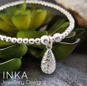 Inka 925 Sterling Silber Tropfen Bettelarmband Perlen Stretch Stacker von INKA - Bild 1 von 6