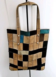 Vintage 70s Handmade Soft Leather / Suede Patchwork Tote Bag Autumn Colours - Picture 1 of 4