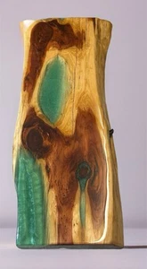 Handmade Red Cedar Wood & Okinawa Blue Epoxy Side Table Top Only - Picture 1 of 4
