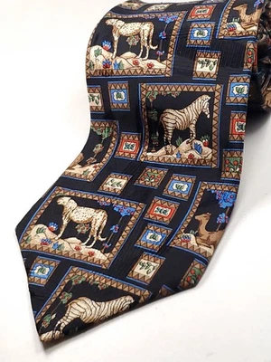 Corbata BULLOCK & JONES Hecha en ITALIA 100% Seda Negra Guepardo Cebra Camel NUEVA Foto 1 de 4