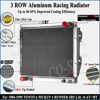 3 ROW ALUMINUM RADIATOR FOR 1984~95 TOYOTA PICKUP 4 RUNNER SR5 2.4L l4 AT - Изображение 1 из 4