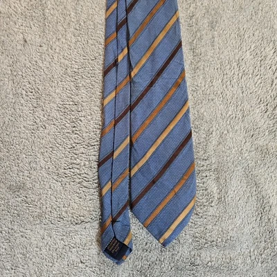 HENRY JACOBSON Silk Tie Necktie Designer Geometric Blue Gold EUC - Image 1 of 4