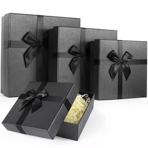 Black Gift Boxes with Lids, Set of 4 Nesting Presents Boxes for Gifts, Luxury... - Picture 1 of 9
